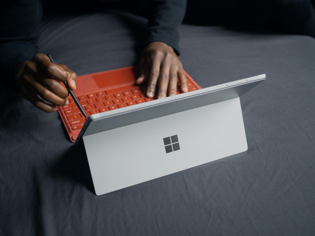 person using Surface tablet